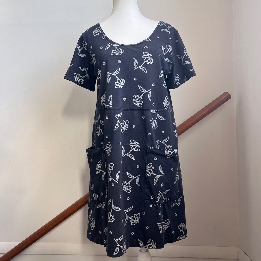 Vintage Black‎ Floral Jumper Dress Babydoll 90s Grunge Oversized Size Medium